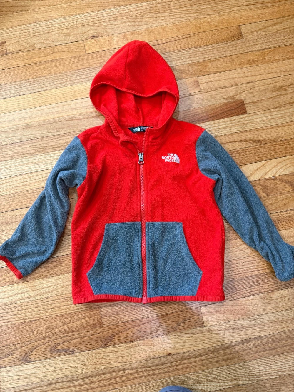 The North Face Kids Red & Gray Hooded Fleece Jacket